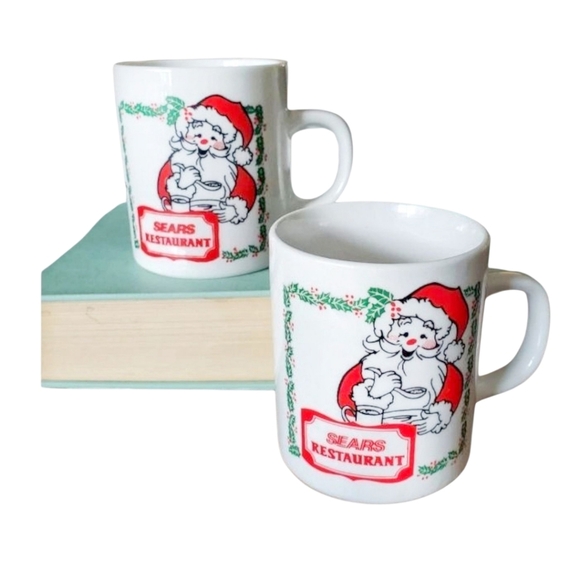 Vintage Sears Restaurant Christmas Mugs: Santa & Max Coffee Logo - Picture 1 of 10